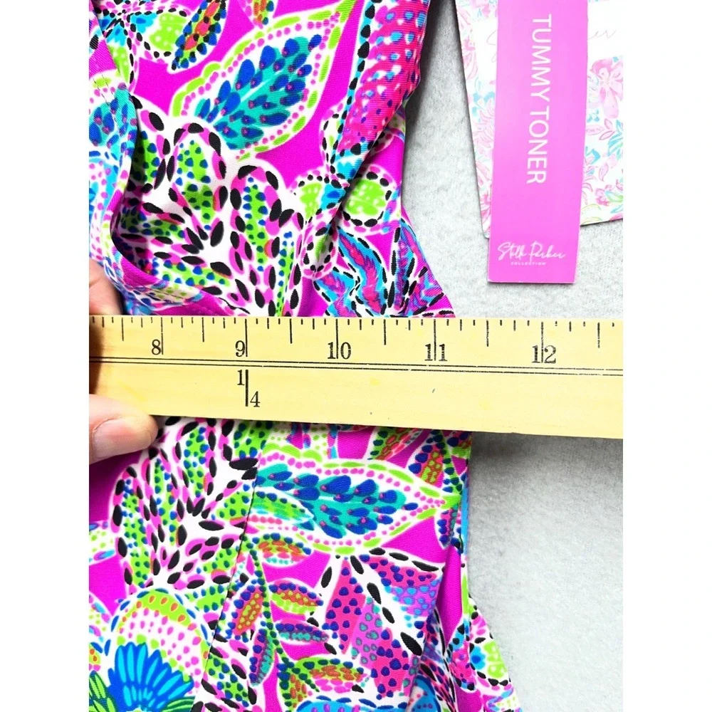 Stella Parker Floral Swim Dress Pink Multi Tummy Toner One Piece Swimsuit L NEW - Picture 6 of 12